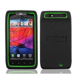 Motorola Droid RAZR XT912 XT 912 Fusion Hybrid 2 in 1 Combo Solid Green Silicone Skin Gel with Black Hard Snap On Protective Cover Case with Kick Stand / Kickstand Cell Phone: Cell Phones & Accessories