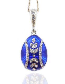 Beautiful Blue Egg Reversible Sterling Silver 935 Hand Enameled Pendant Jewelry