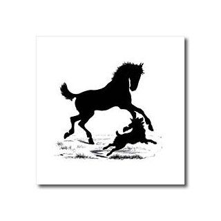 ht_151175_3 Florene Black and White   Vintage Horse and Dog Silhouette   Iron on Heat Transfers   10x10 Iron on Heat Transfer for White Material: Patio, Lawn & Garden
