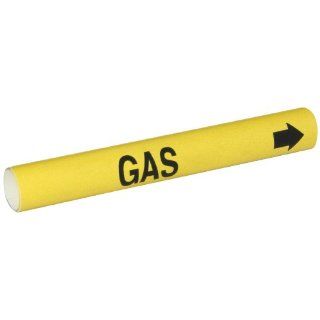 Brady 4067 B B 915 Coiled Printed Plastic Sheet, Black on Yellow BradySnap On Pipe Marker for 1 1/2" to 2 3/8" Outside Pipe Diameter, Legend "Gas": Industrial Pipe Markers: Industrial & Scientific