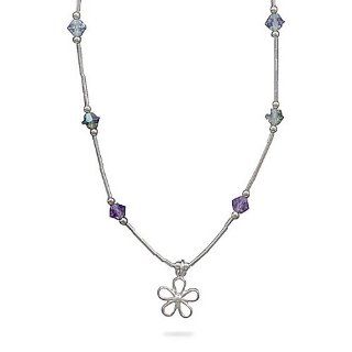 13 + 2 Inch Extension Necklace with Multi Color Crystals and Flower Charm: Pendant Necklaces: Jewelry