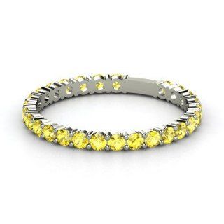 Rich & Thin Band 14K White Gold Ring with Yellow Sapphire: Jewelry