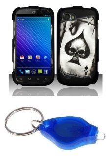 Premium Ace of Spades Skull Design Shield Case + Atom LED Keychain Light for ZTE Warp Sequent (Boost Mobile): Cell Phones & Accessories