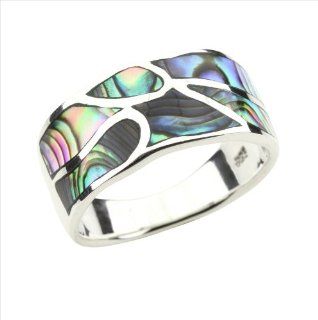 Abalone Paua Shell & 925 Sterling Silver Ring Size 10: Jewelry