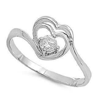 Swirl Fated Heart CZ Ring 9MM Sterling Silver 925: Jewelry