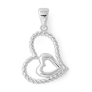 Double Hollow Fashion 2MM Heart Pendant Sterling Silver 925 Jewelry