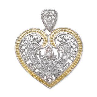 926 Sterling Silver Pendant Vintage Filigree Design Yellow Outline Cubic Zirconia w/ Heart Shaped   Incl. ClassicDiamondHouse Free Gift Box & Cleaning Cloth Jewelry