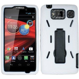 White Black HyBrid Rubber Soft Skin Kickstand Case Hard Cover Faceplate For Motorola Droid Razr Razor HD XT925 926 with Free Pouch: Cell Phones & Accessories