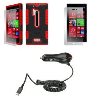 Nokia Lumia 928   Premium Accessory Kit   Black/Red Heavy Duty Rugged Combat Armor Case + Atom LED Keychain Light + Screen Protector + Micro USB Car Charger: Cell Phones & Accessories