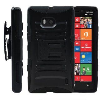 MINITURTLE, High Impact Rugged Hybrid Dual Layer Protective Phone Armor Case Cover with Built in Kickstand and Swiveling Holster Belt Clip for Windows 8 Smartphone Nokia Lumia 929 Icon /Verizon (Black): Cell Phones & Accessories