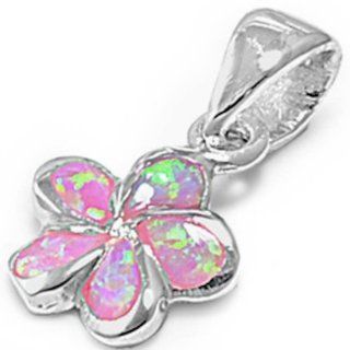 Pink Australian Opal Plumeria .925 Sterling Silver Pendant Necklace Jewelry
