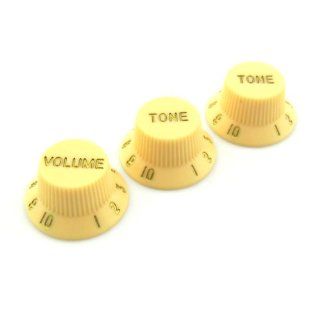 Yellow PKG3 VOLUME TONE CONTROL KNOBS FOR FENDER STRAT Guitar: Musical Instruments