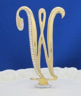 Swarovski Crystal Monogram Cake Topper Gold Letter W  4 1/2 inch By PLAZA LTD Decorative Cake Toppers Kitchen & Dining