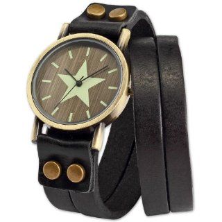 AMPM24 Vintage Bracelet Bangle Star Black Leather Strap Lady Women Analog Quartz Wrist Watch WAA401: Watches