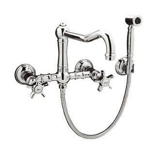Rohl A1456XWSPN 2 Country Kitchen Wall Mounted Bridge Faucet with Side Spray, Side Spray Holder, a, Polished Nickel   Touch On Kitchen Sink Faucets  