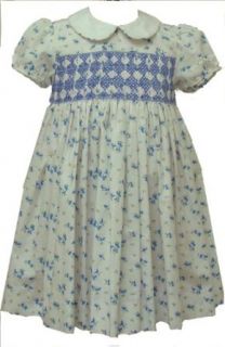 Toddler Smocked Print Cotton Dress ( Blue 2t) (2T, Blue): Clothing
