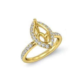 0.51CT Pave Diamond Engagement Ring Marquise Setting, F   G Color, VS1   VS2 Clarity (18k Yellow Gold) 5.7g: Jewelry