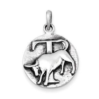 Sterling Silver Polished Antique Finish Taurus Horoscope Pendant: Jewelry
