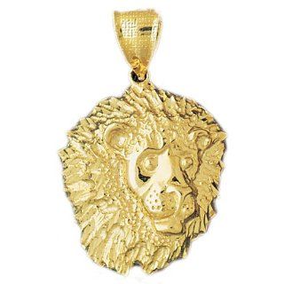 14K Yellow Gold Lion Head Pendant Jewelry