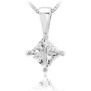 1/2 carat Princess Cut Diamond Solitaire Pendant in White Gold (HI/SI): Pendant Necklaces: Jewelry