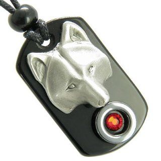Amulet Wolf Mask Spiritual Protection Hematite and Black Onyx Tag Gemstone Red Cute Crystals Crystal Pendant Necklace: Jewelry