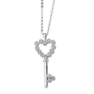 14K White Gold 1/10 ct. Diamond "Key to My Heart" Necklace: Pendant Necklaces: Jewelry