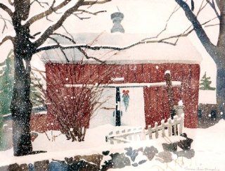 Christmas Barn, Giclee Print of a Watercolor Painting, Picture of Snow Covered Red Barn, 10 X 13 Inches  
