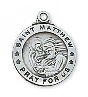 Solid .925 Sterling Silver St. Saint Matthew Evangelist 3/4" Patron St. Saint Medal Pendant w/20" Chain Necklace in Gift Box Jewelry