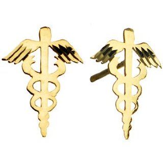 14k Yellow Gold Caduceus Medical Symbol Stud Earrings: Jewelry