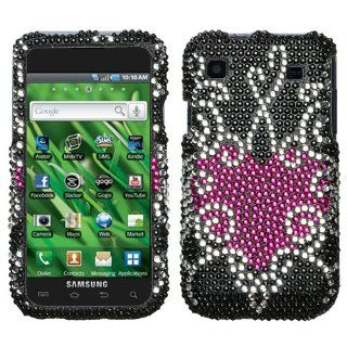 Black Silver Pink Heart Full Diamond Bling Snap on Design Case Hard Case Skin Cover Faceplate for T mobile Samsung Galaxy S Vibrant T959/Samsung Galaxy S 4G + Screen Protector Film: Cell Phones & Accessories