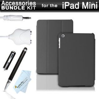 New iPad Mini Accessories Kit Includes SlimPad iPad Mini Case   Ultra Slim Smart Cover Case. Front + Back Protection (Sleep/Wake feature) + Stylus Holder   BLACK + 2 in 1 Capacitive Stylus w/ Integrated Ballpoint Pen + 3.5mm Dual Port Splitter + More: Comp
