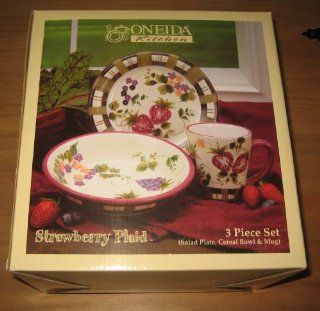 Oneida Strawberry Plaid 3 Piece Dish Set: Kitchen & Dining