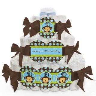 Monkey Boy   3 Tier Personalized Square   Baby Shower Diaper Cake : Baby Diapering Gift Sets : Baby