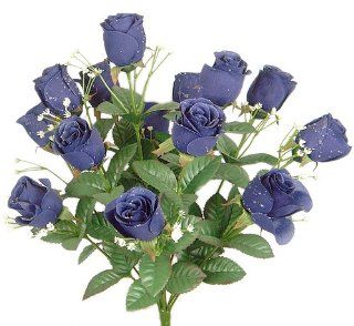 17" Elegant Raindrop Rose Bush Silk Flowers Wedding Bouquet Royal Blue 989   Artificial Shrubs