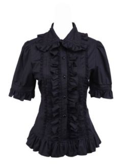 Black Ruffle Cotton Lolita Blouse at  Womens Clothing store