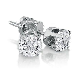 1/3 Carat Round Solitaire Diamond Earrings in 14K White Gold in Screw Back Crown Mounting & 4 Prong Mounting ( 0.30 Carat I J Color VS1 VS2 Clarity ): Stud Earrings: Jewelry