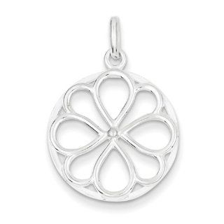 Sterling Silver Circle & Flower Pendant: Pendant Necklaces: Jewelry