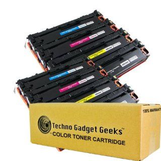 Techno Gadget Geeks 8pk CB540A CB541A CB542A CB543A Toner Cartridge for HP Color Printer Color LaserJet CM1312nfi CM1312 MFP CP1215 CP1515N CP1518ni Cyan Magenta Yellow Black 2200 (black) / 1400 (color) pages Electronics