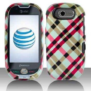 Hot Pink Cross Plaid Checker Design Snap on Hard Skin Shell Protector Faceplate Cover Case for Pantech Ease P2020 + Microfiber Pouch Bag + Case Opener: Cell Phones & Accessories