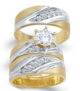 Men & Womens CZ Engagement Ring Set Wedding 14k Gold Cubic Zirconia: Jewelry