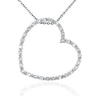 Sterling Silver Large Floating Cubic Zirconia Heart Pendant: Jewelry
