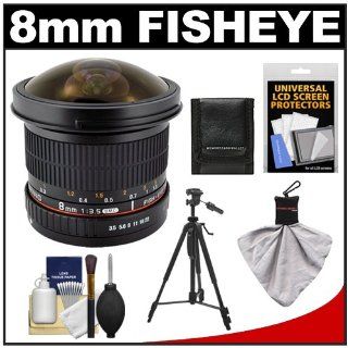 Samyang 8mm f/3.5 Manual Focus Fisheye II Lens w/ Detachable Hood with Tripod + Accessory Kit for Sony Alpha A35, A55, A57, A65, A77, A99 Digital SLR Cameras : Digital Slr Camera Lenses : Camera & Photo
