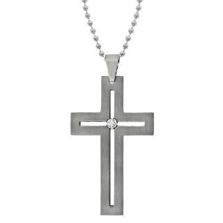 Men's Stainless Steel Cross Pendant Necklace with Cubic Zirconia Accent, 22'': Jewelry