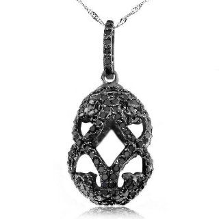 1.52 Carat Fancy Black Diamond Faberge Egg Pendant 18 inches Singapore Necklace 10k White Gold: Jewelry