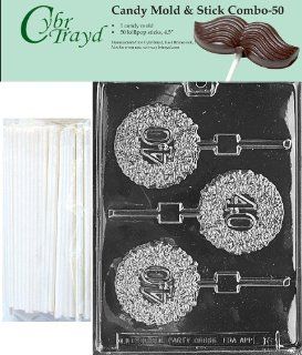 Cybrtrayd 45St50 L016 40th Lolly Chocolate Candy Mold with 50 Cybrtrayd 4.5" Lollipop Sticks: Kitchen & Dining
