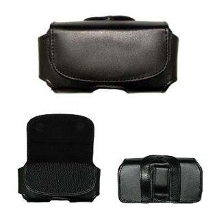 Executive Black Horizontal Leather Side Case Pouch with Belt Clip and Belt Loops for Blackberry Bold 9700 / Palm Pixi / Samsung Flight A797: Cell Phones & Accessories