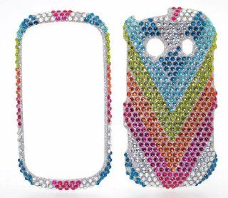 Silver with Blue Yellow Orange Pink Rainbow Wave Sparkling Luxury Rhinestones Full Diamond Bling Samsung Seek M350 Snap on Cell Phone Case + Microfiber Bag: Cell Phones & Accessories