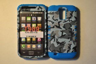 2 IN 1 HYBRID CASE BLACK& GREY RANDOM SHAPES CAMO SNAP ON + BLUE GEL FOR SAMSUNG GALAXY SII T989 HERCULES FOR TMOBILE: Cell Phones & Accessories