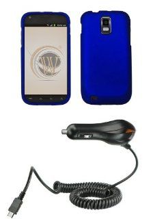 Samsung Galaxy S II SGH T989 (T Mobile) Premium Combo Pack   Blue Rubberized Shield Hard Case Cover + Atom LED Keychain Light + Car Charger Cell Phones & Accessories