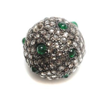 12mm Diamond Pave Emerald Bead .925 Sterling Silver Charm Jewelry Jewelry